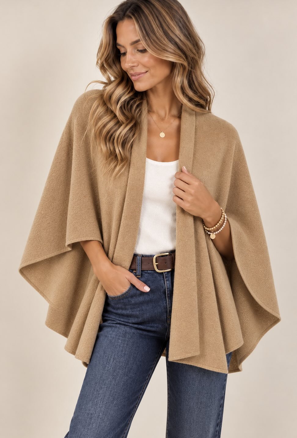 Cape PLAIN - TE7017caramel - Tom & Eva