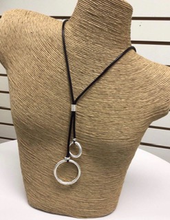 Collier cordon de cuir / pendentif cercles - 558130120AAR - 