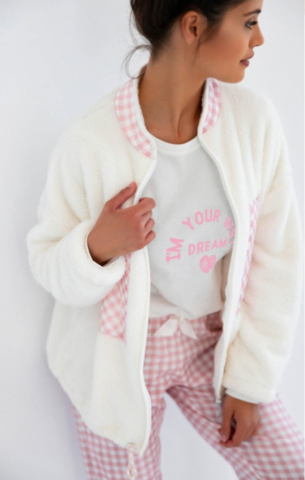 Veste pyjama rose et blanc motifs carreaux / Sensis - SNANNYBLUZ - Sensis