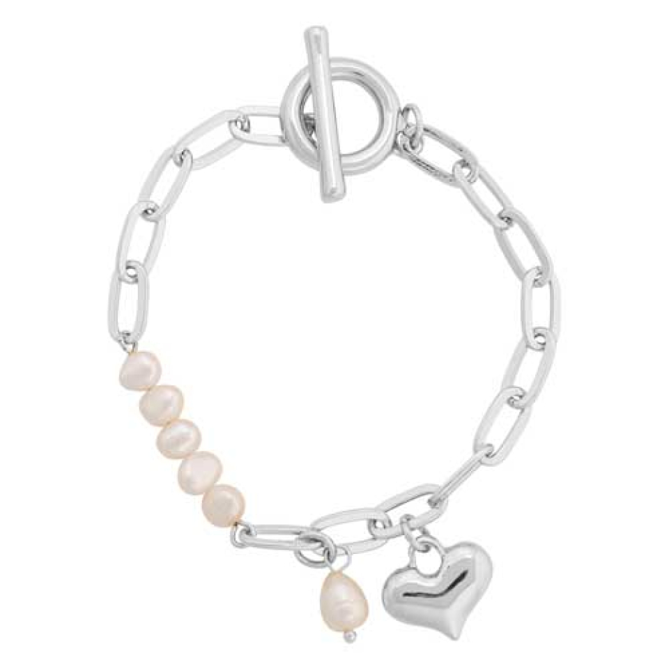 Bracelet chaîne argent perle et coeur / 20cm - M07-14239arg - Merx