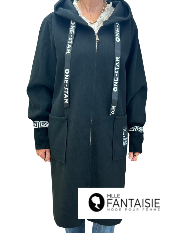 Manteau feutrine à capuche - F02421N - Fantaisie