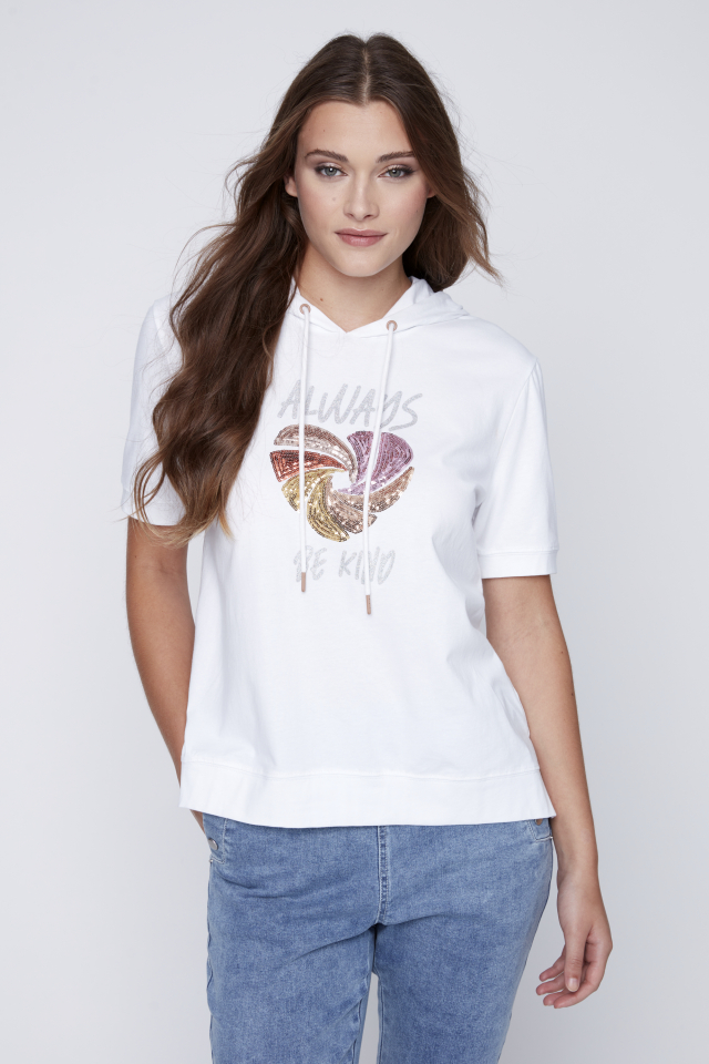 T-shirt avec capuche et coeur en paillettes - CYC2412134 - Coco Y Club