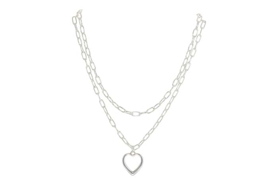 Collier double chaîne avec coeur découpé / 45/60 cm - M06-14084 - Merx