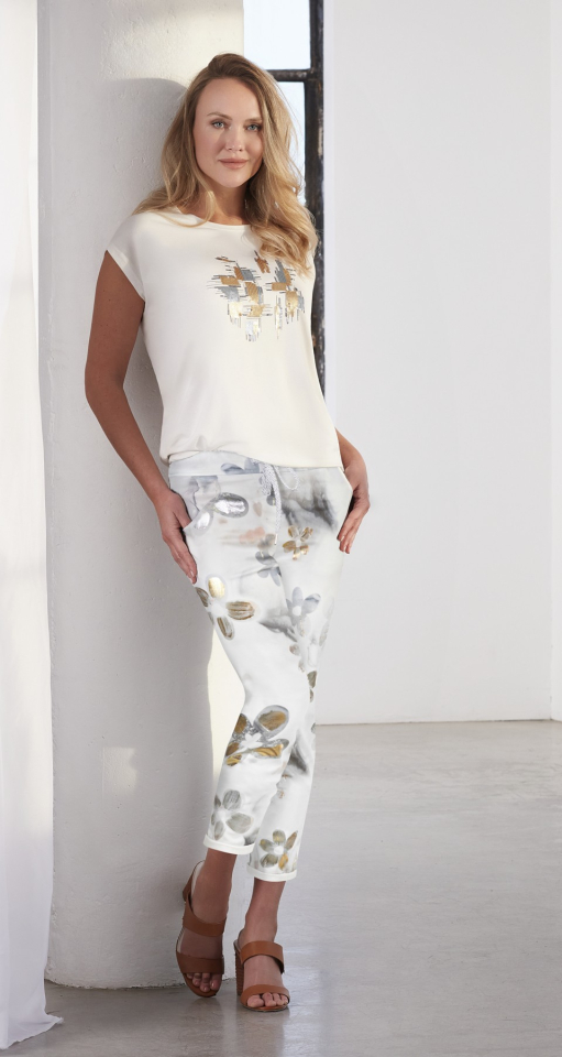 Pantalon fleurs metalliques - T690 - Tricotto