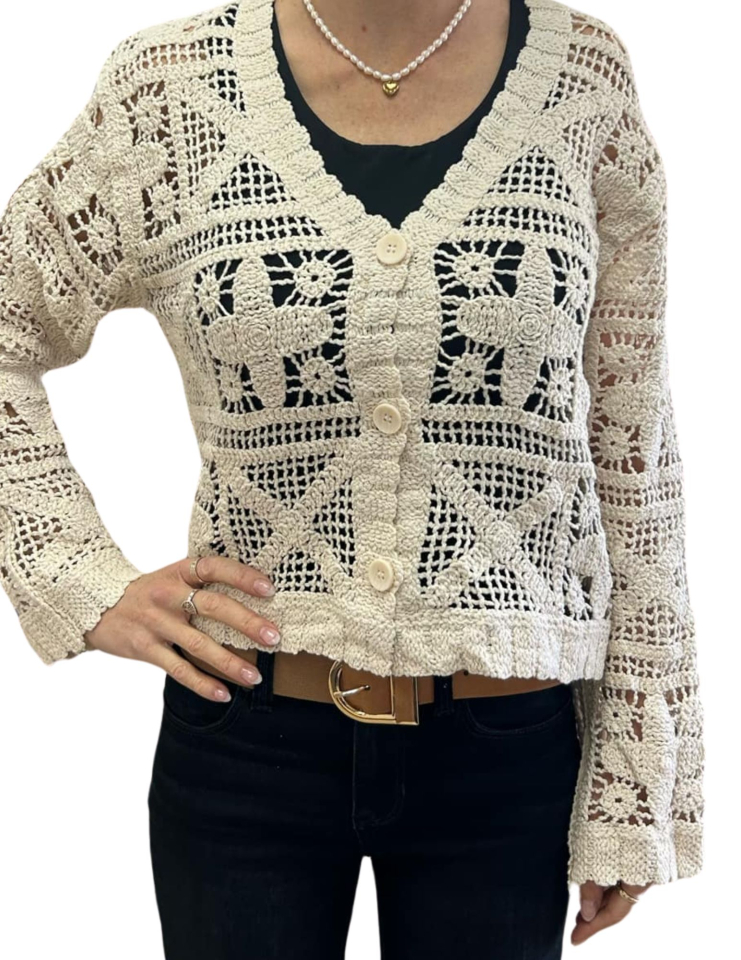 Cardigan macramé manche longue - F0423 - Fantaisie