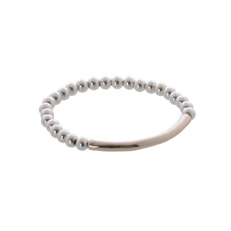 Bracelet élastique perle argent et tube doré - M07-4860-1 - Merx