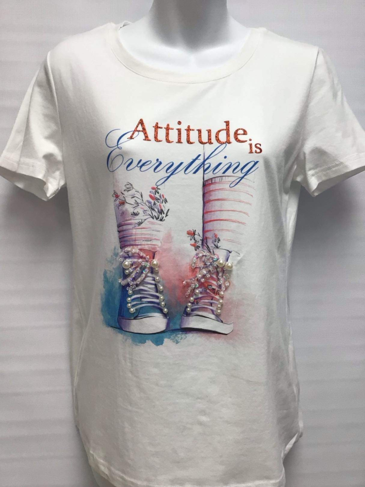 T-shirt Attitude is Everything avec brillant et perle - CYC2412090 - Coco Y Club