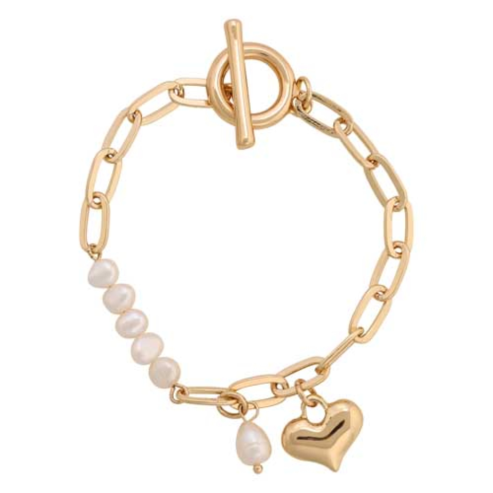Bracelet chaîne dorée perle et coeur / 20cm - M07-14239-1or - Merx