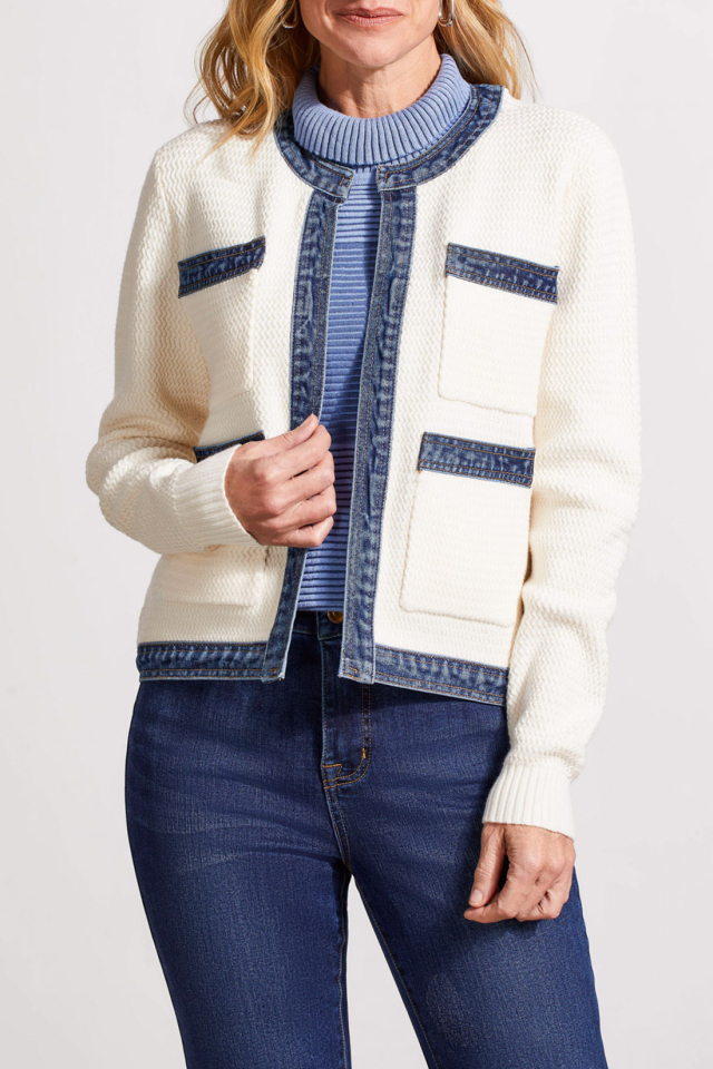 Veste de tricot avec bordure en denim - TR56600 - Tribal