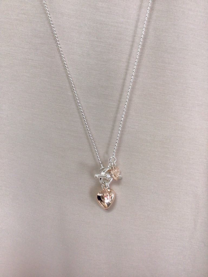 Collier chaine perle argent avec coeur or rose / 90cm - M06-14214-2 - Merx