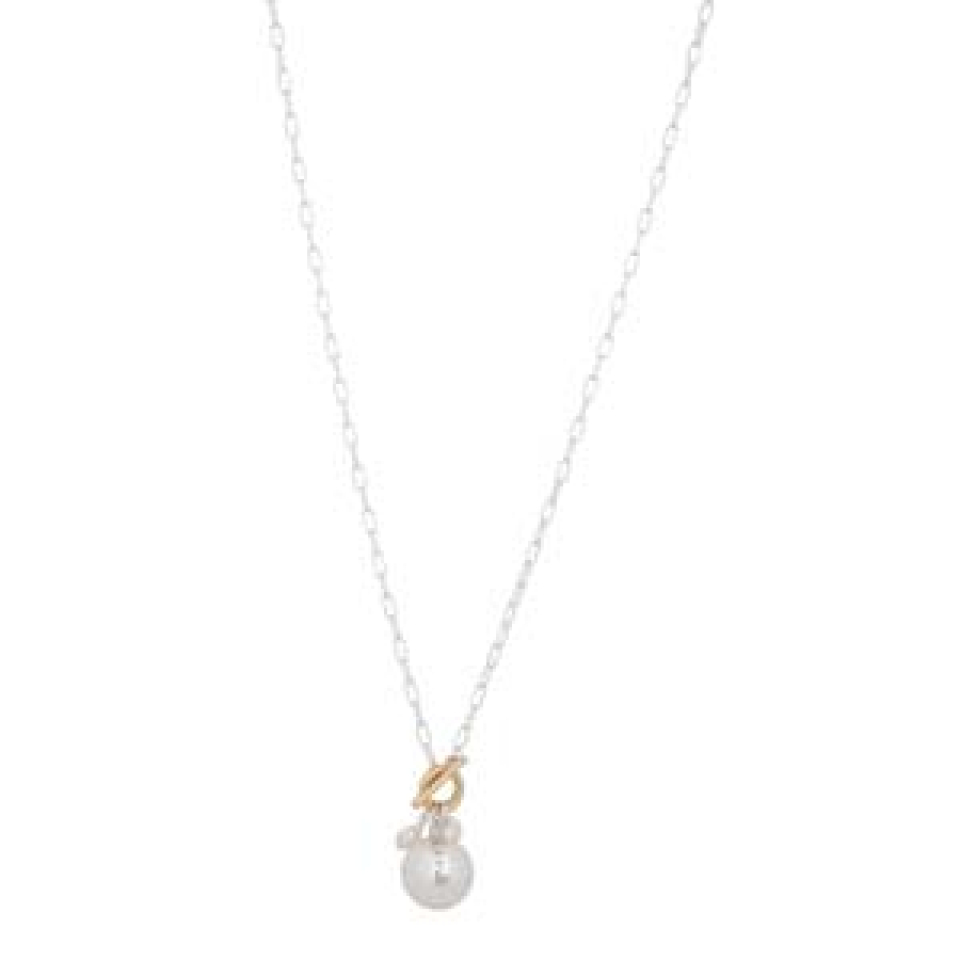 Collier chaîne argent pendentif perle / 90cm - M06-5628arg - Merx