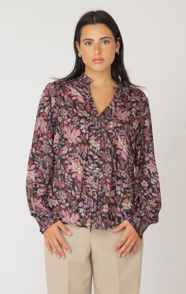 Blouse florale manche nid d'abeille - BT2423714T - Blacktape