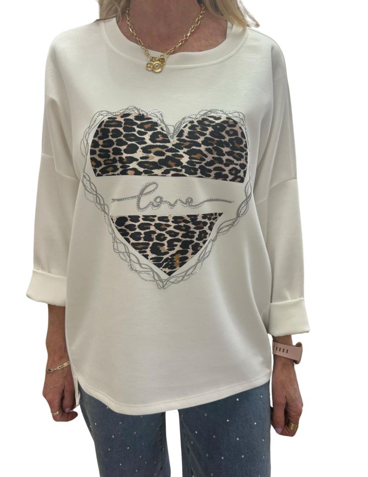 Chandail coeur leopard - F02761 - Fantaisie