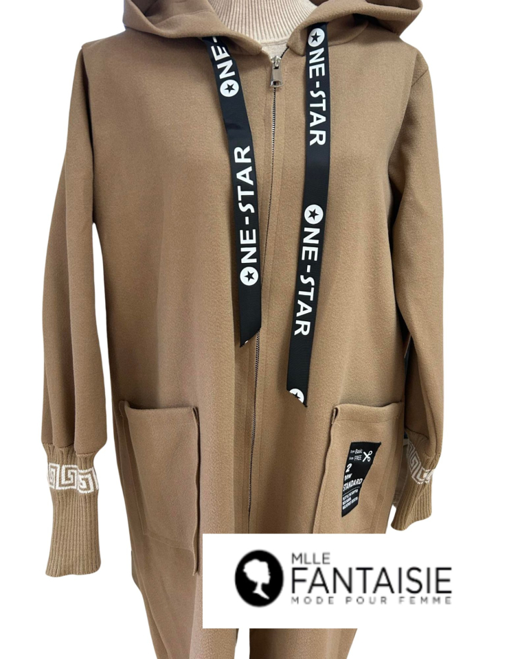 Manteau feutrine à capuche - F02421Camel - Fantaisie