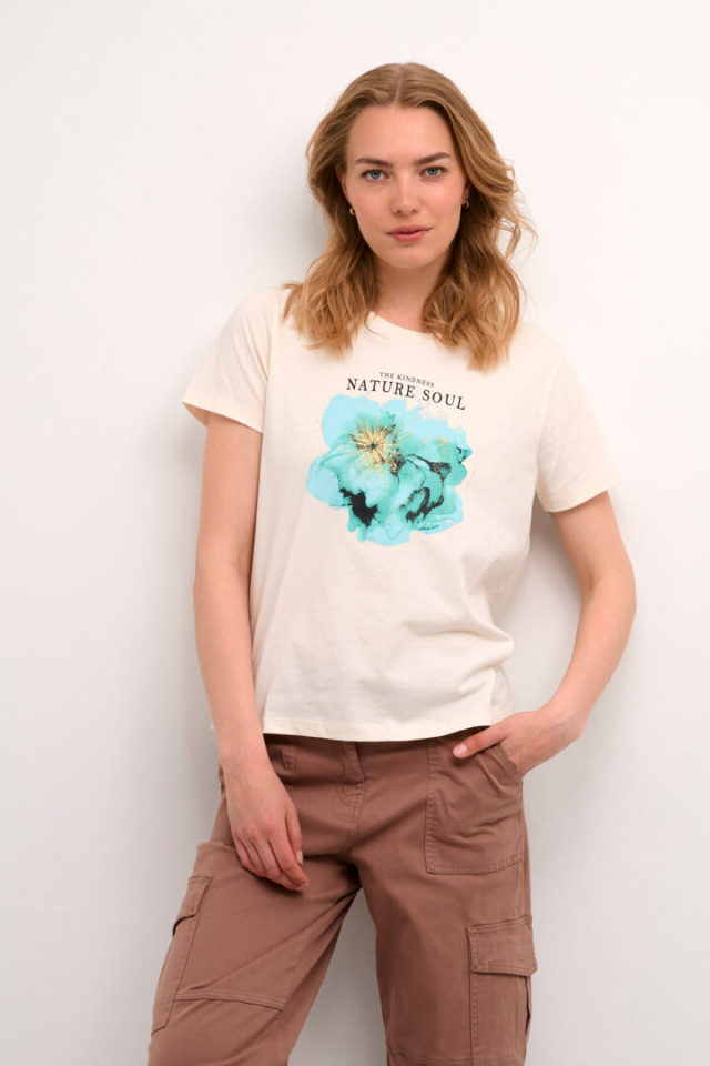 T-shirt imprime fleur - CR10612214Egg - Cream