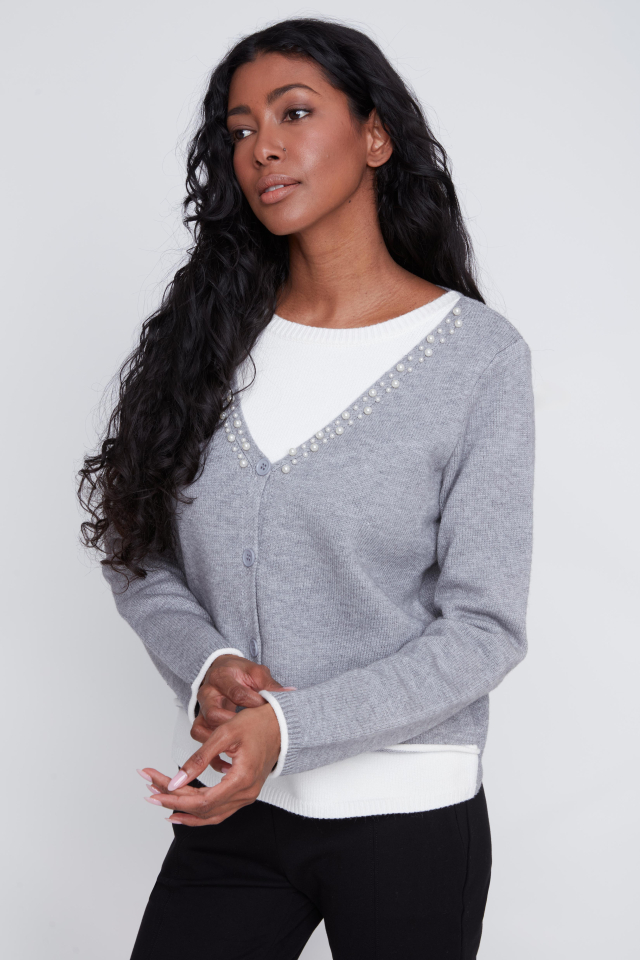 Cardigan chandail 2 en 1 - CYC2523033gris - Coco Y Club