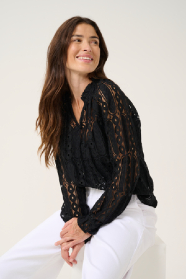 Blouse ajouree col en V - CR10613676noir - Cream