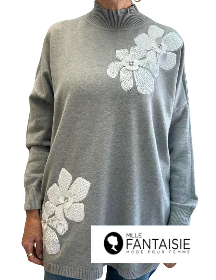 Chandail fleurs manche longue/F - F02436G - Fantaisie