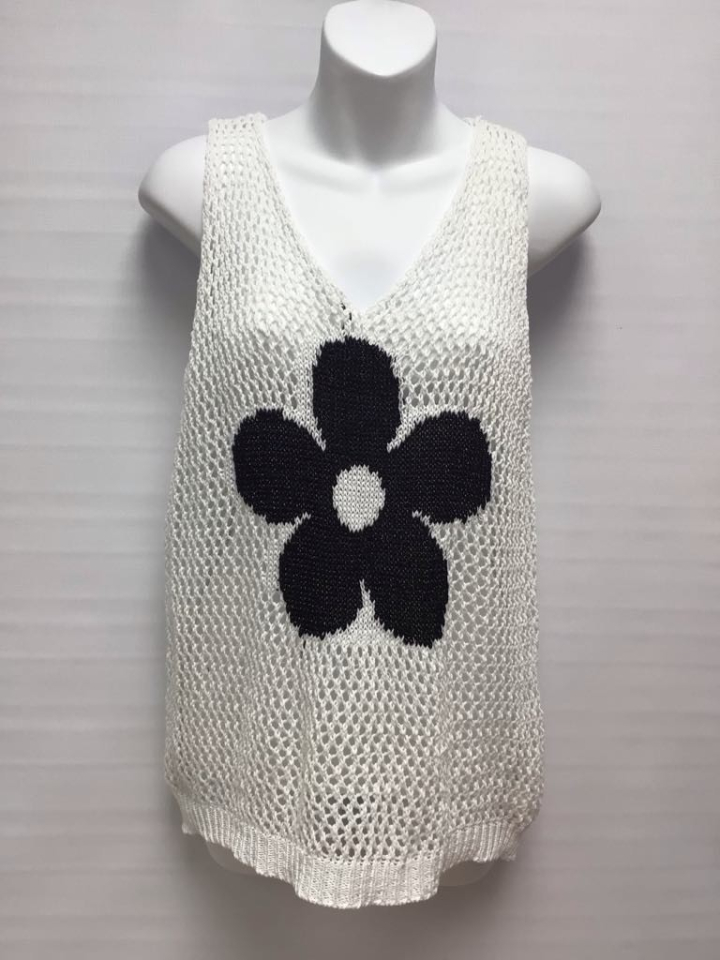 Camisole mailles ajourées / motif marguerite devant - CamimarB - Made in Italy