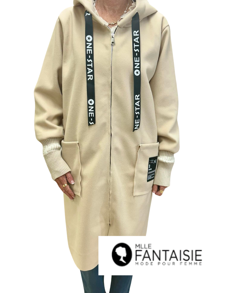 Manteau feutrine à capuche - F02421C - Fantaisie