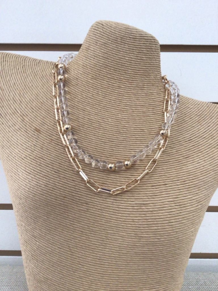 Collier avec perles argentés et perles transparentes - M06-14226or - Merx