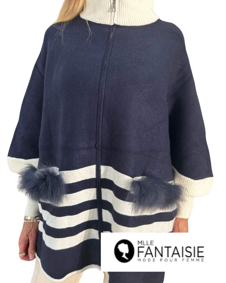 Cape fourrure et rayures - POYU28Navy - Fantaisie