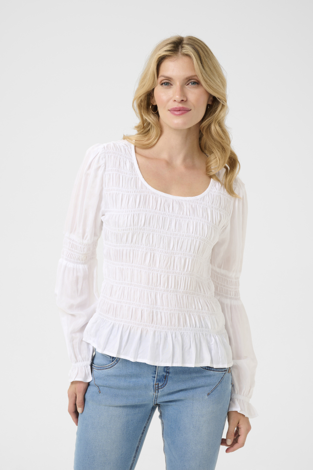 Blouse gaufrée - C10613206blanc - Cream