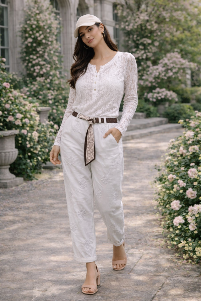 Pantalon EVE - Feve/blanc - Fantaisie